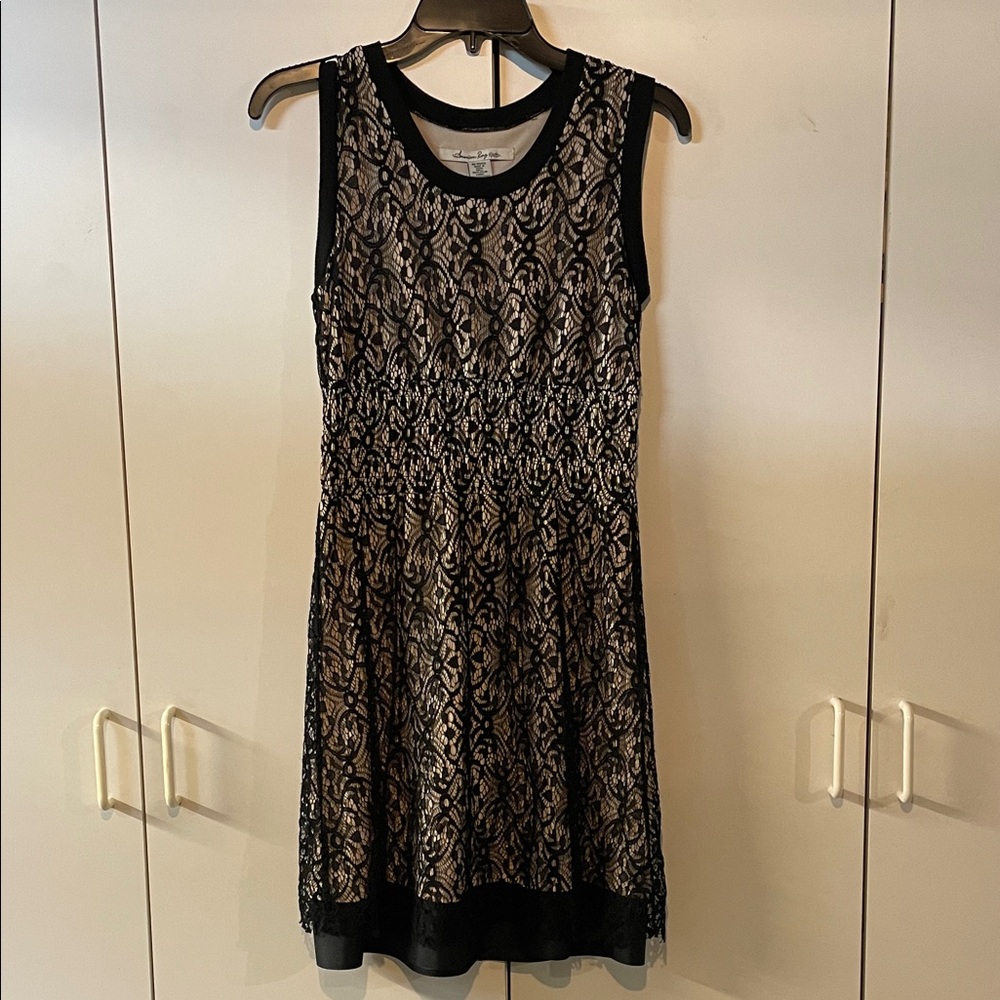 American Rag Black and Tan Lace Mini Dress